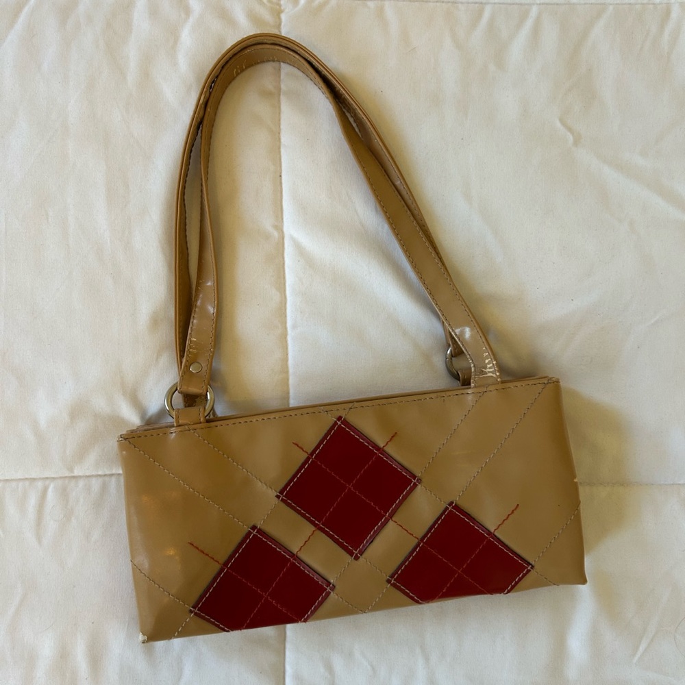 vintage leather accordion style plaid handbag